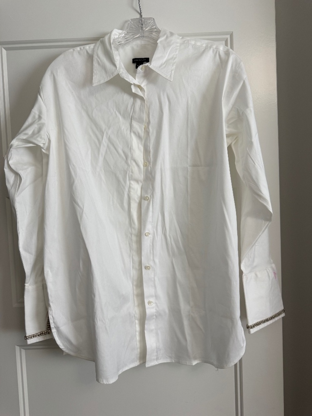 Ann Taylor White Button Down with Rhinestone Cuffs NWT
